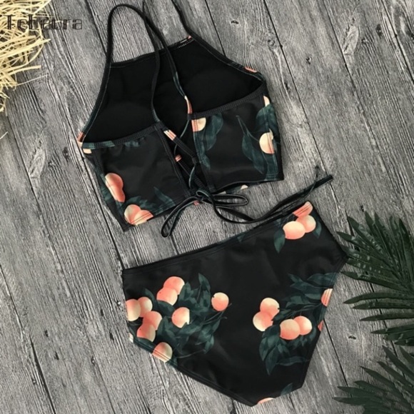 NWT High Waist Black Bikini Fruit Print - Picture 7 of 8